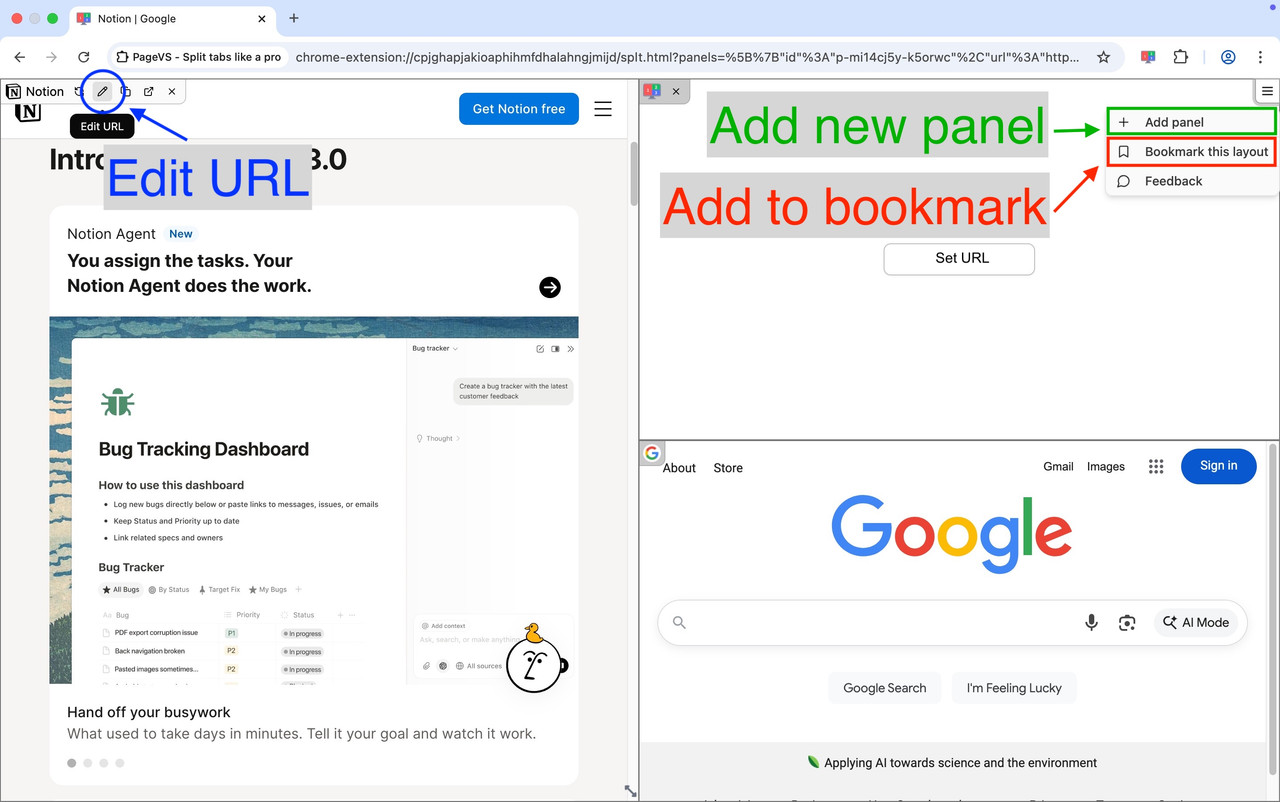 PageVS split view screenshot 2